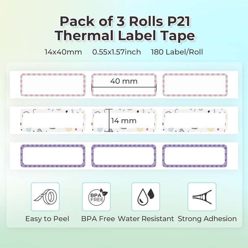 Nelko P21 Genuine Adhesive Pattern with Border 2.0 Label Paper 14x40mm (0.55"x1.57") 180 Labels/Roll, 3 Roll, for Home Office School Organization, Gift for Decoration, Compatible with P21 Label Maker - Image 2
